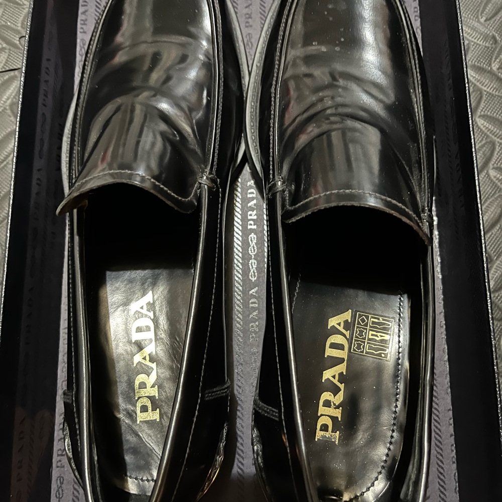 Prada Men's Shiny Black Leather Slip-Ons